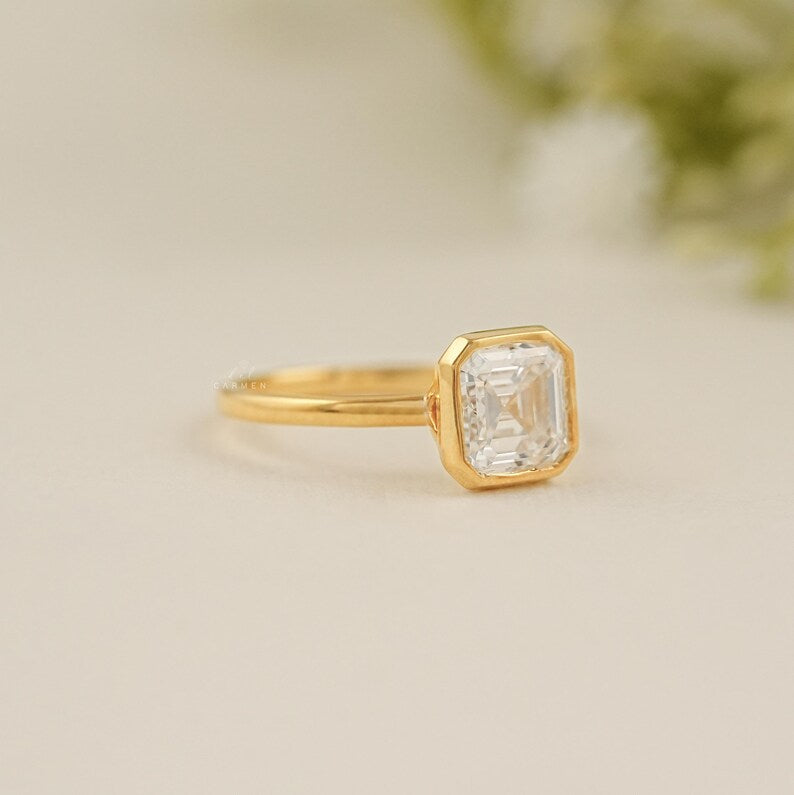 Asscher Bezel Solitaire Ring