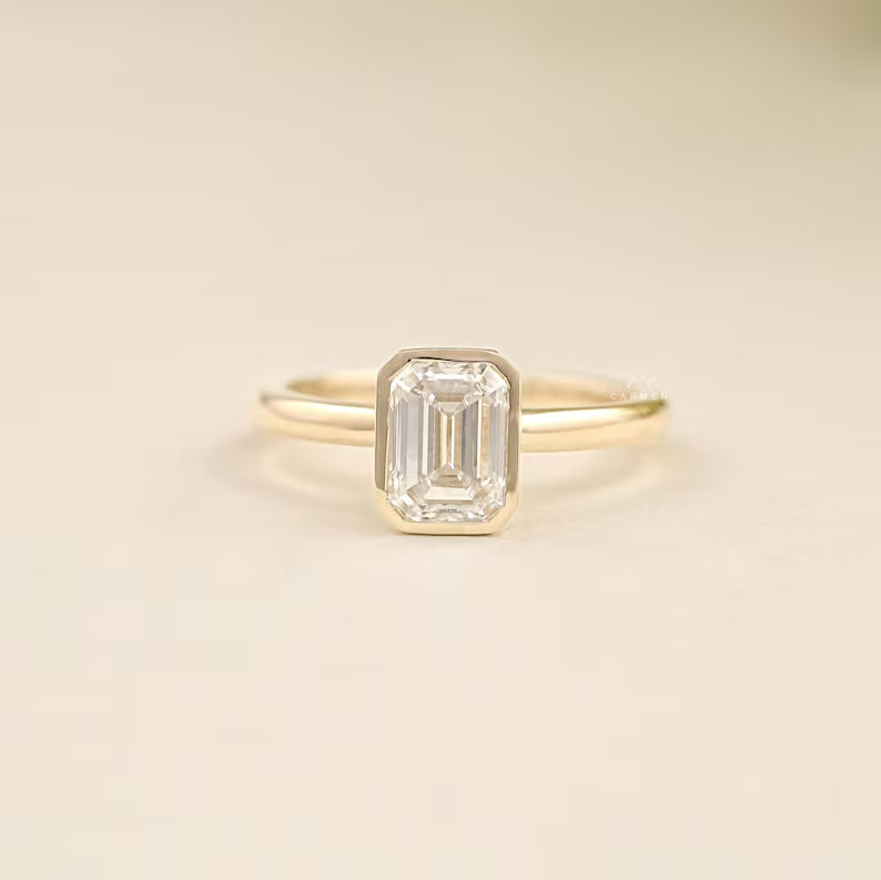 Emerald Bezel Solitaire Ring